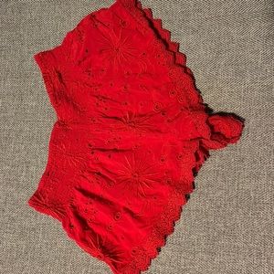 Red bathing suit coverup shorts